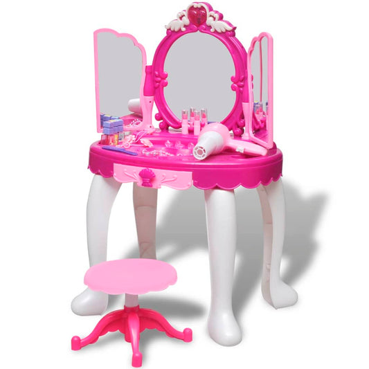 Dětský toaletní stolek na hraní s 3 zrcadly, světly a zvukovými efekty