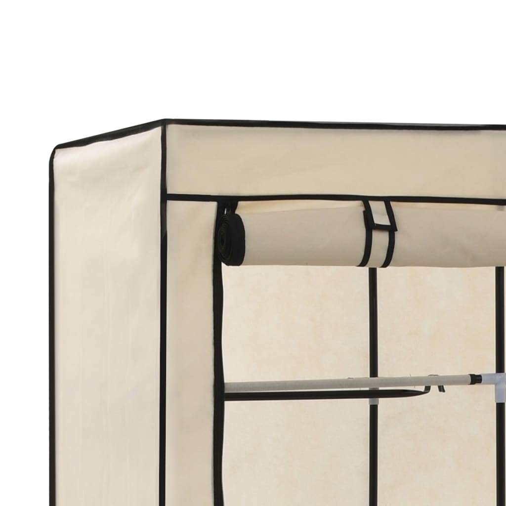 Šatní skříň s přihrádkami a tyčemi krémová 150x45x175 cm textil