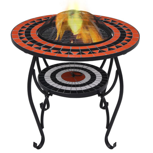 Mozaikový stolek s ohništěm terakota a bílý 68 cm keramika