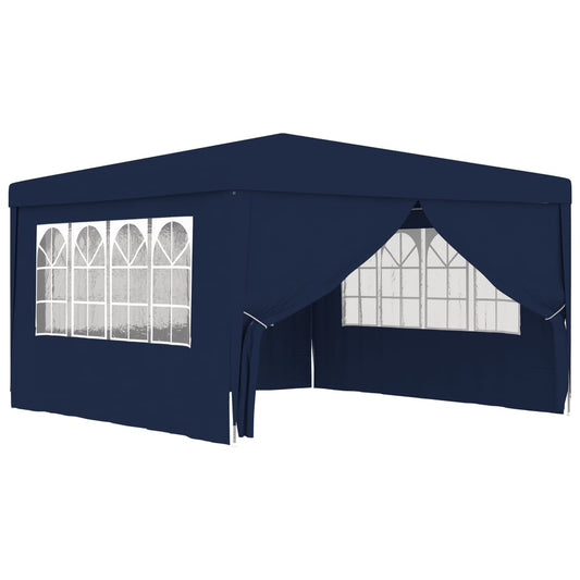 Profesionální party stan s bočnicemi 4 x 4 m modrý 90 g/m²