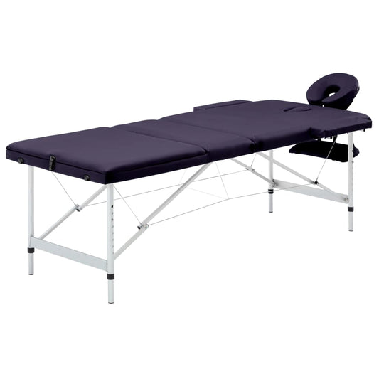 Skládací masážní stůl 3 zóny hliník fialový