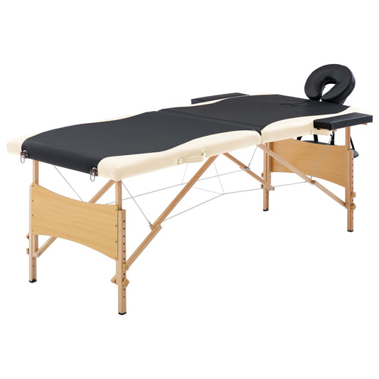 Skládací masážní stůl 2 zóny dřevěný černý a béžový