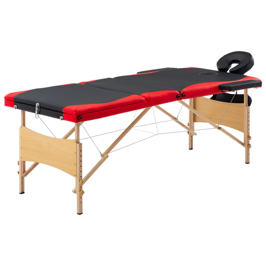 Skládací masážní stůl 3 zóny dřevěný černý a červený