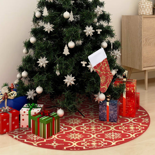 Luxusní podložka pod vánoční stromek s punčochou červená 122 cm