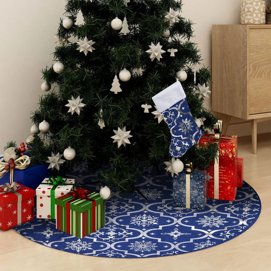 Luxusní podložka pod vánoční stromek s punčochou modrá 90 cm