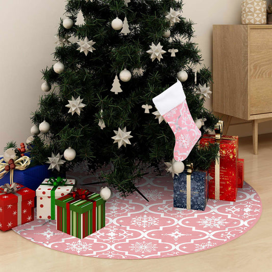 Luxusní podložka pod vánoční stromek s punčochou růžová 150 cm