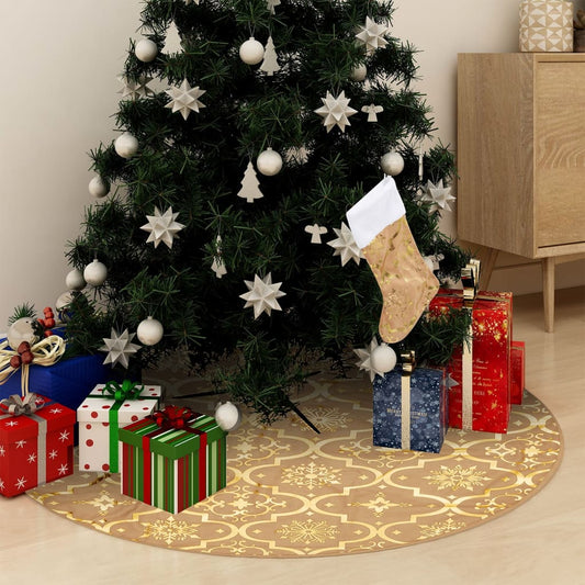 Luxusní podložka pod vánoční stromek s punčochou žlutá 90 cm