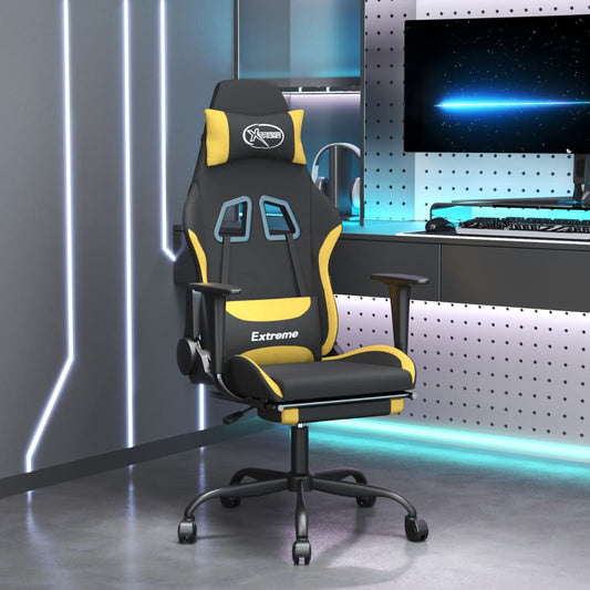 Masážní herní židle s podnožkou černá a žlutá textil