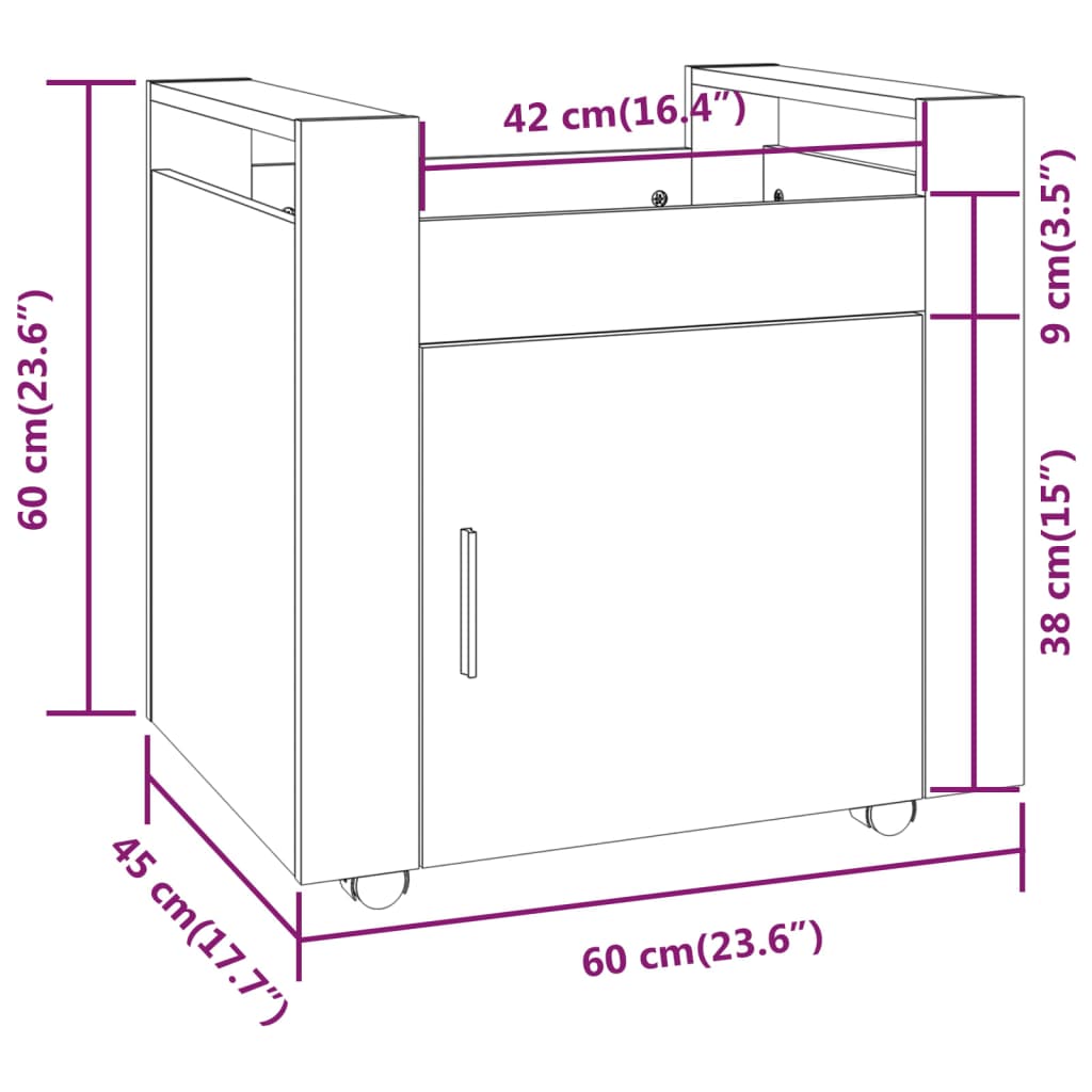 Kancelářský kontejner kouřový dub 60x45x60 cm kompozitní dřevo