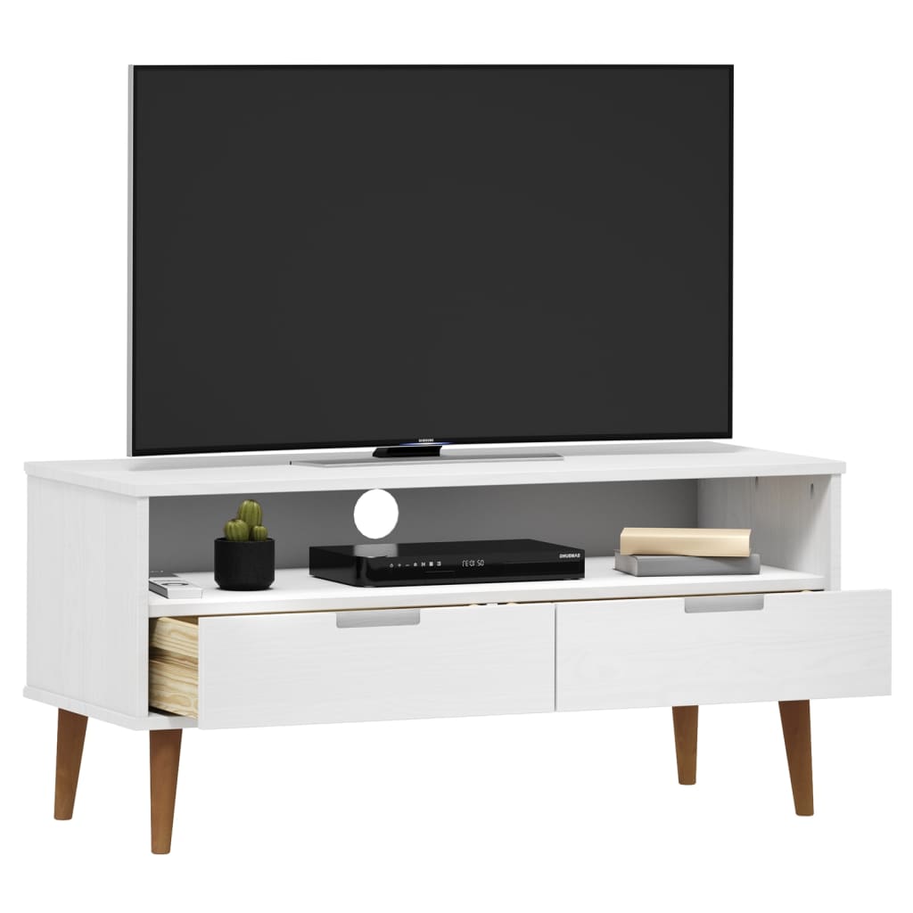 TV stolek MOLDE bílý 106 x 40 x 49 cm masivní borové dřevo