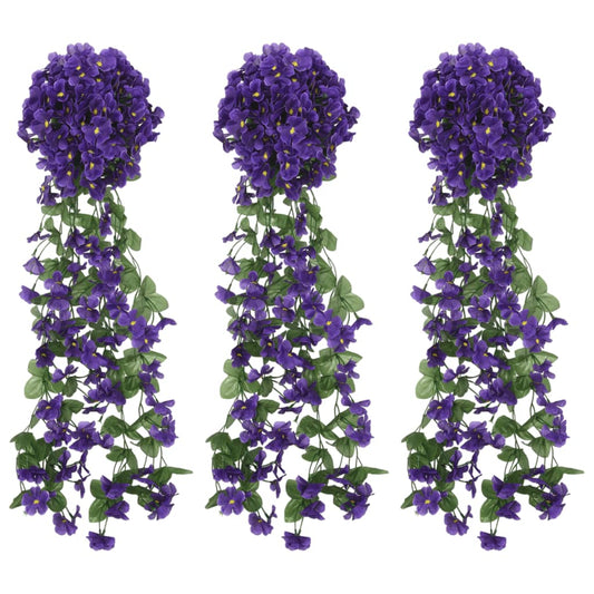 Umělé květinové girlandy 3 ks tmavě fialové 85 cm